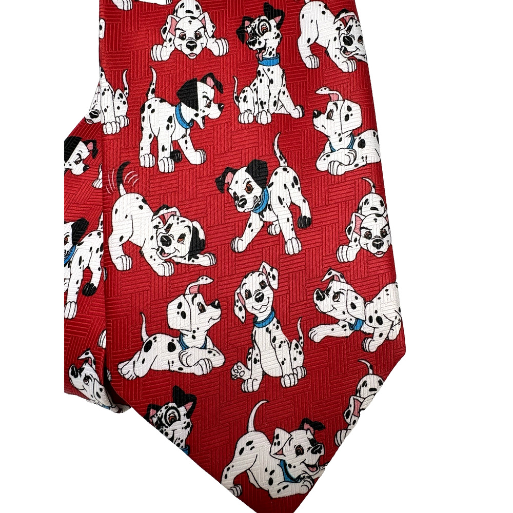 Vintage Disney 101 Dalmatians Neck Tie Red 90s Dog Puppies 56" Long 3.75" Wide - Picture 6 of 9